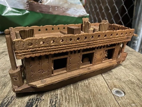 VINTAGE Hand-Carved SHIP Walnut Wood A. R. Chaku & Sons India Cover