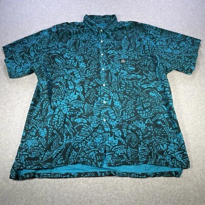Camisa masculina vintage anos 90 Quiksilver estampa total com botões GG havaiana feita nos EUA - Imagem 1 de 4