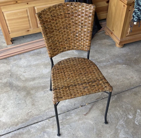 Brown Wicker Chair - Antique - Metal Frame - Black - Bamboo - Good Condition! Cover