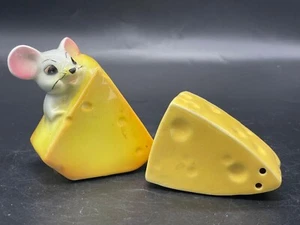 Metà secolo, ceramica, topo in formaggio e formaggio, shaker sale/pepe - Foto 1 di 6