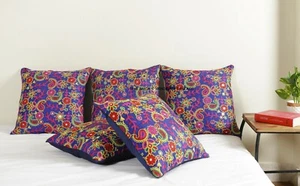Ethnic 17" Blue Cushion Cover Pillow Indian Embroidered Silk Dupioni Sofa Throw - Picture 1 of 3