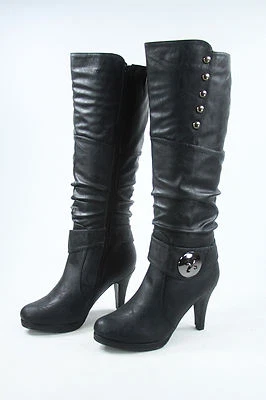 Women's Fashion Stylish Mid Calf Round Toe High Heel Boot  Shoes Size 5 - 11NEW - Image 1 of 4