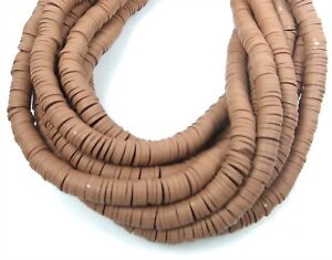 6mm Vinyl Heishe Polymer Clay African Disc Rondelle Beads - Light Brown 16"