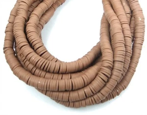 "Cuentas redondeladas de disco africano de arcilla de polímero de vinilo Heishe de 6 mm - marrón claro 16" - Imagen 1 de 4