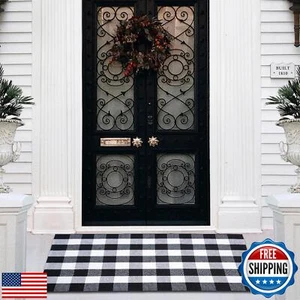 PIXFAIRY Buffalo Plaid Area Rug - 27.5x43 Inches, Black and White Checkered,  - Picture 1 of 5