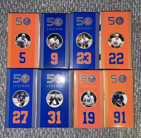 NHL New York Islanders 50th Anniversary Legends Series 8 Bobbleheads UBS Arena Cover