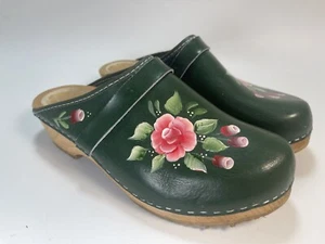 Damenschuhe SKANE TOFFELN Schweden Blumen lackiert Leder Holz Clogs Gr. 40 (9,5) - Bild 1 von 8