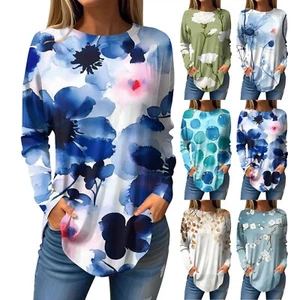 Pullover Fashion Fall Long Sleeve Casual Tee Shirts Top for Women Printed Tops - Picture 1 of 30
