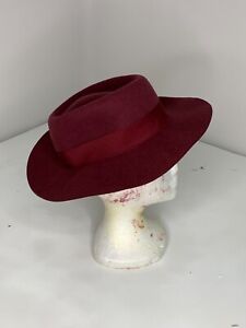 Anu’Crown Womens Handcrafted Houston Burgundy Wool Pinched Wide Brim Hat Sz: S/M