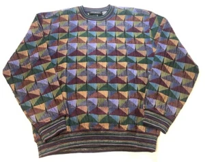 Vintage Jhane Barnes Sweater Mens 90's Colorful Geometric Coogi Cosby Style M - Picture 1 of 8