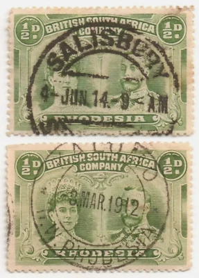 RHODESIA (BSA) 1910 KGV SG122 x2 ½d green, used F/VF SCV £160  - Image 1 of 3