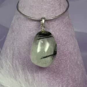925 Silber Schwarz Turmalin in Quarz, Turmalin Kristall Anhänger 6,9g SN5235 - Bild 1 von 4