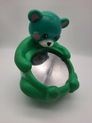  Vintage 1988 Shelcore Roll 'N Play Mirror Rattle Baby Toy Green Bear.  - Image 1 of 4