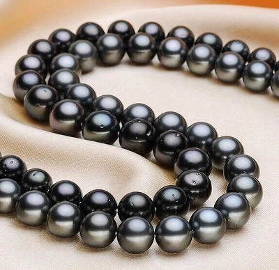 Excelente collar de perlas redondas negras genuinas de Tahití natural de 22"8-9 mm 168AAA Foto 1 de 2