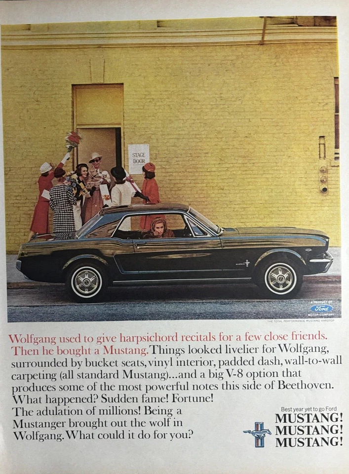 1965 Ford Mustang Automobile V-8 Option Total Performance Hardtop VTG Print Ad - Image 1 of 1