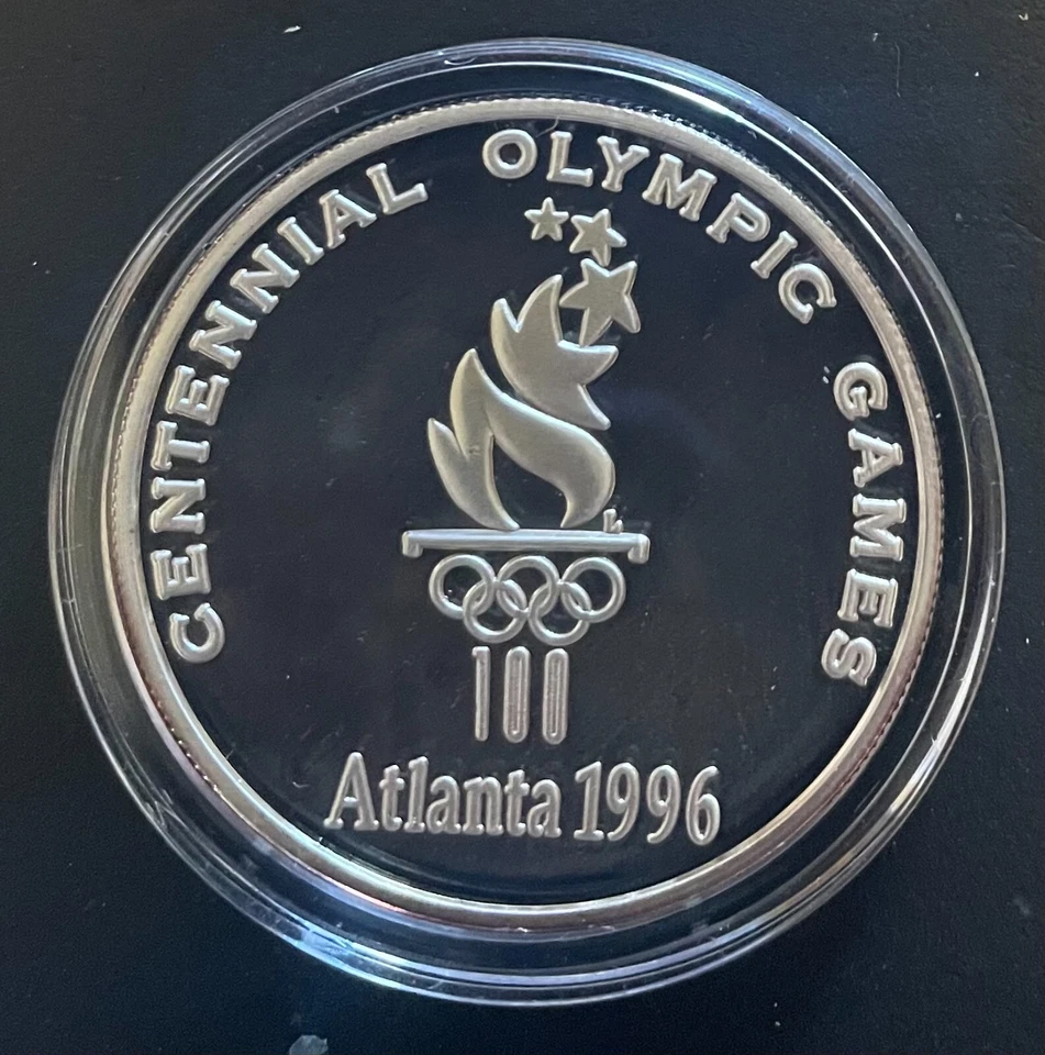 Atlanta 1996 Olympic Flag Arrival Silver Medallion w/ Authenticity Certificate - Image 1 of 3