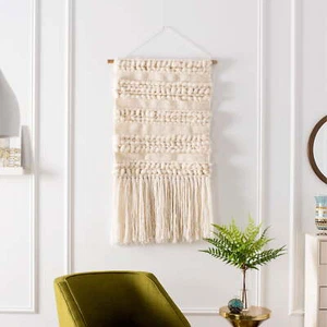 Bohemian Striped Woven Wall Tapestry, Ivory - Picture 1 of 3