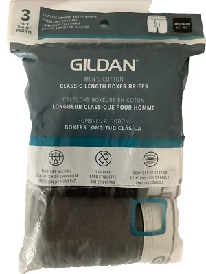 GILDAN 3 Pk. COTTON CLASSIC LENGTH BOXER BRIEFS BLACK GRAY CHARCOAL Sz. 3XL* - Image 1 of 4