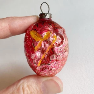 VTG Christmas Embossed Bumpy Feather Tree Glass Ornament Germany Pink Berry - Picture 1 of 6
