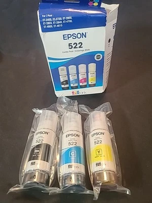 Paquete de 3 botellas de tinta originales Epson 522 negro amarillo cian  Foto 1 de 4