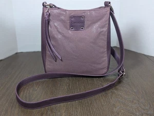 CALVIN KLEIN Messenger Crossbody Bag Metallic Plum Fabric Leather Zip Closure - Picture 1 of 8