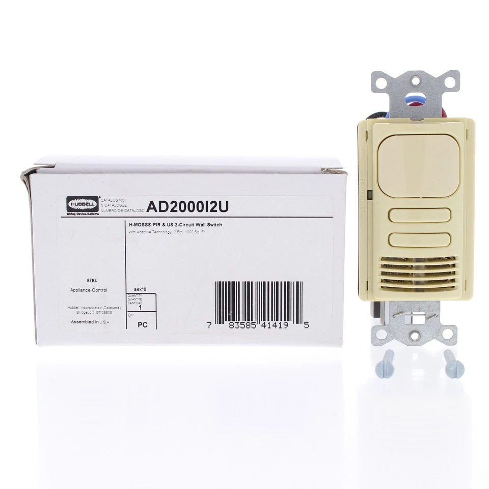 Interruptor sensor de ocupación Hubbell marfil adaptable PIR/US 2 circuitos AD2000I2U Foto 1 de 1