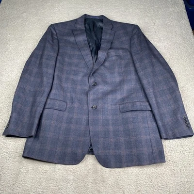 Daniel Cremieux Loro Piana Blazer Mens 46L Blue Plaid Wool Button Up Sport Coat - Image 1 of 4