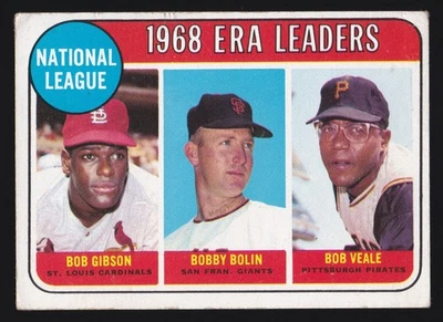 1969 Topps #8 Liga Nacional 1968 ERA Líderes Bob Gibson Bobby Bob Bolin Ternera Foto 1 de 2