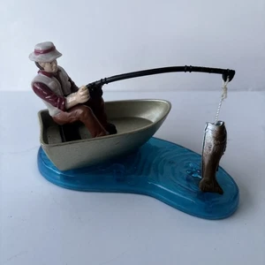 DecoPac Fishing Angler Catching Fish Birthday Cake Topper Desk Bass Magnet Boat - Picture 1 of 3