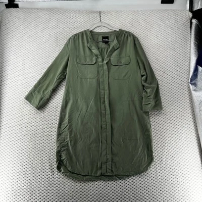 Nic+Zoe Olive Green Shirt Dress Utility Pockets 3/4 Sleeve Preppy Minimalist  PP - Image 1 of 4