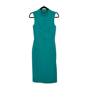 French Connection dress Echo mock neck midi sheath teal size 2 - Picture 1 of 5