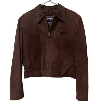 Vintage Ralph Lauren Chocolate Brown Cropped 100% Suede Leather Jacket Size Med - Image 1 of 4