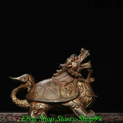 5"Old Chinese Dynasty Bronze Gilt Feng Shui Dragon turtle Tortoise Animal Statue - Image 1 of 4
