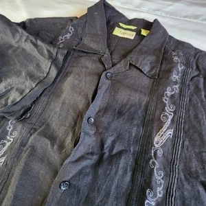 Cubavera besticktes Jazz Saxophon Hemd Herren XL schwarz Leinen entspannt Knopfleiste - Bild 1 von 7