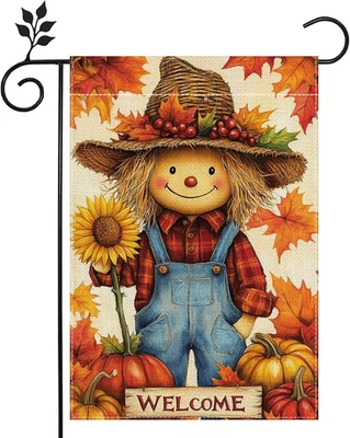 Fall Pumpkin Scarecrow Garden Flag for outside 12X18 Inch Double Sided Burlap We - Image 1 of 4