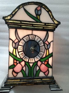 Stained Glass Decorative Lighted DeskTop Electric Clock 8"Wide x 11"Highx 3"Long - Picture 1 of 16