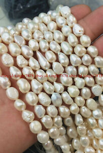 Natural Baroque White Freshwater Real Pearl Loose Beads 14" Strand