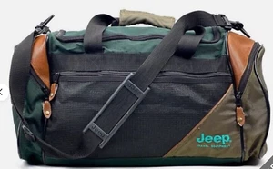 Rare Vintage 90’s Jeep Travel Equipment Brown Leather / Green Canvas Bag Duffle  - Picture 1 of 9