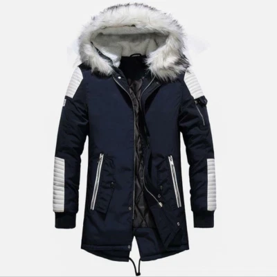 Mens Big Fur Collar Long Cotton Jacket Velvet Thick Hooded Coat Oversized Outdoo - Image 1 of 4