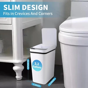 2 Pack Automatic Bathroom Trash Can with Lid & 40Pcs Trash Bags 3.2 Gallon To... - Picture 1 of 1