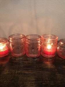 Tea Light 5 Candle Holders Pink By Darjen - Picture 1 of 7