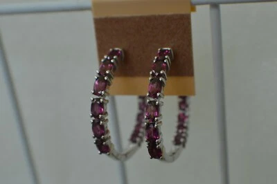 5.10ct Rhodolite Garnet Inside Out Hoop Earrings Platinum Over Fine Silver  - Image 1 of 4