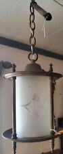 Art Deco Cast Hanging Hall Light CLEAR ACID ETCHED Glass Shade 