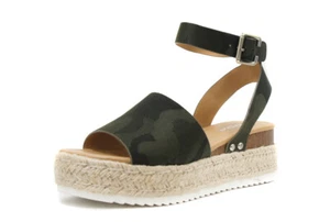 Soda Topic Camo Khaki Open Toe Buckle Espadrilles Flatform Wedge Casual Sandals - Picture 1 of 1