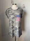 12pm by Mon Ami Camo Cuffed Sleeve Patriotic Top Size XL
