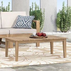 Acacia Wood Outdoor Coffee Table Brown Rustic Rectangular Water Resistant - Picture 1 of 4
