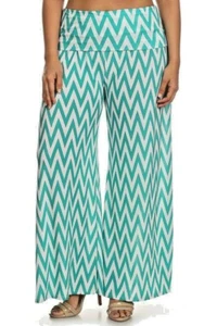 New Women's Plus Size White Aqua Chevron Palazzo Pants Sizes 2X 3X Made USA - Picture 1 of 1