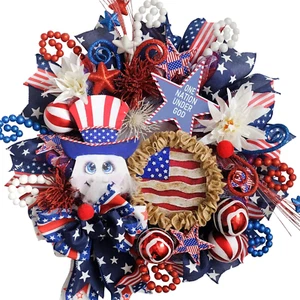 20" Patriotic Wreaths for Front Door - Mesh 4Th of July Wreath, Memorial Day & I - Picture 1 of 7