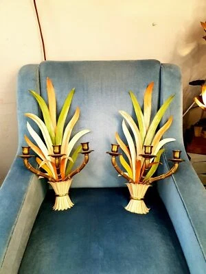 ~Par de apliques de pared vintage de bronce dorado firmados por Maison Bagues París años 50~ Foto 1 de 4