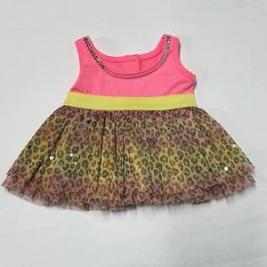 Build a Bear Pink & Yellow Tutu Sleeveless Dress Leopard Print Layered - Picture 1 of 4